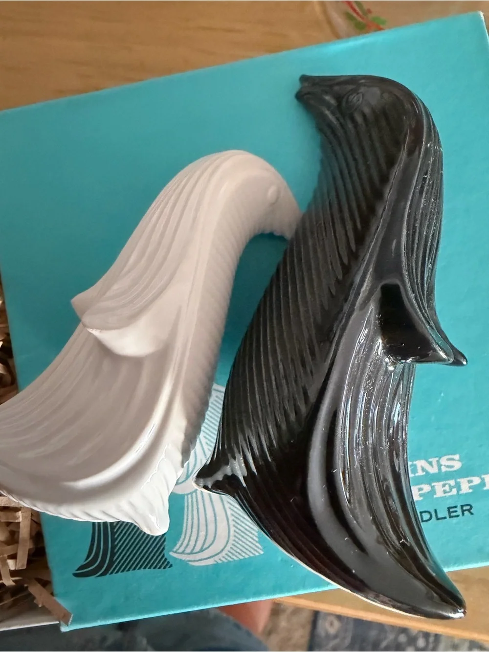 Jonathan Adler Turquoise Penguin Salt & Pepper Box with Black and White